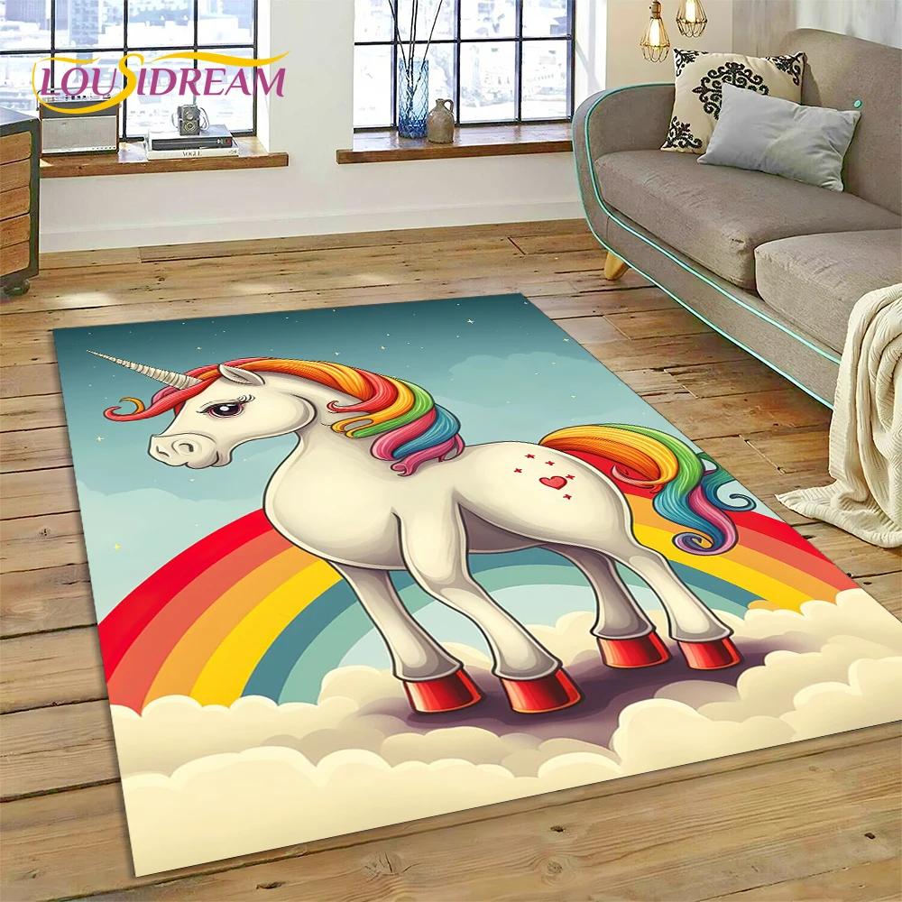 Dywan z kreskówkową, uroczą, jednorożcem, prezentem, dywanem do domu, salonu, sypialni, sofy, wycieraczką, dywanikiem do zabawy dla dzieci, antypoślizgową matą podłogową