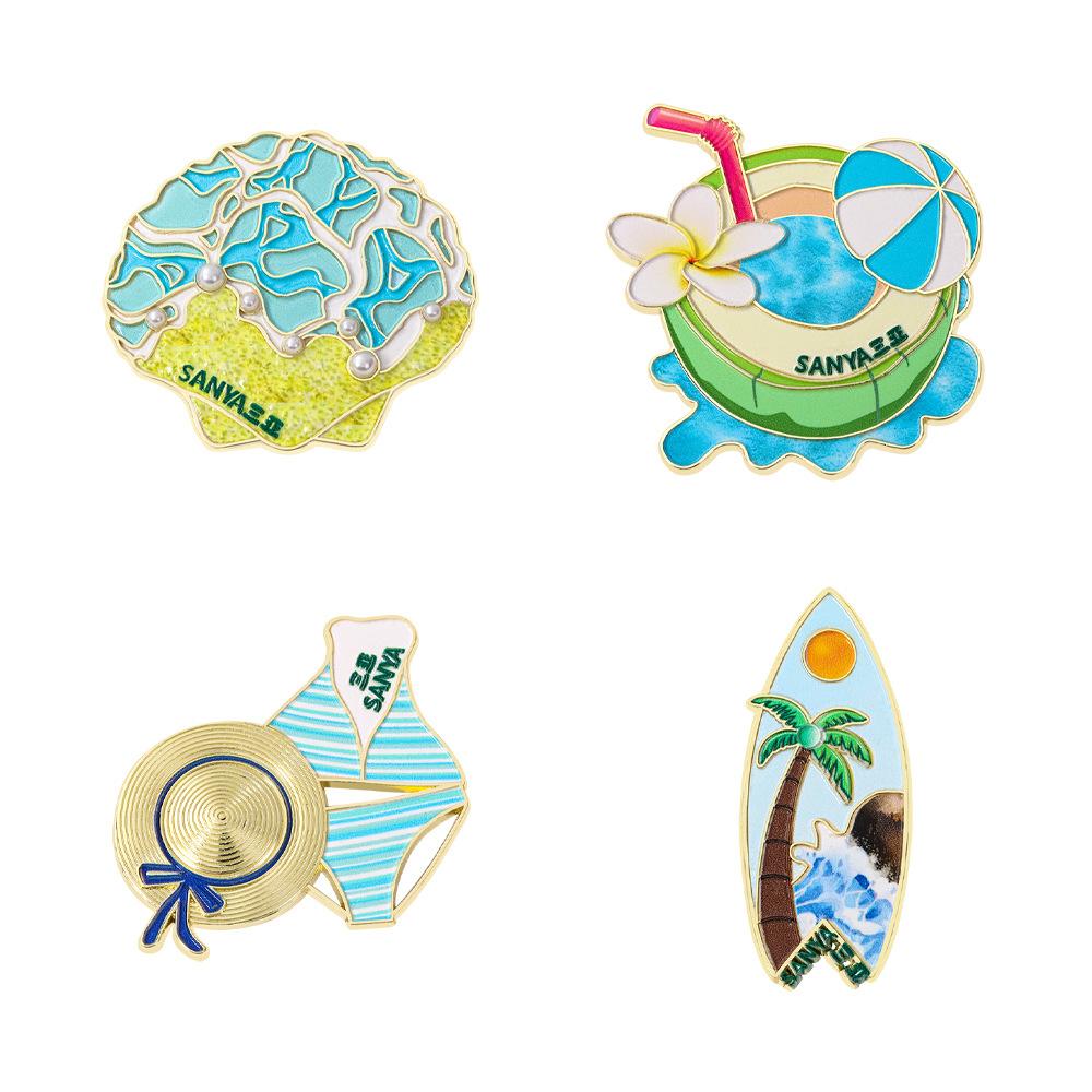 Baked Paint Alloy Pearl Magnetic Sanya Tourist Souvenir Fridge Magnet, Hainan Beach Scenic Spot Cultural Creative Magnetic Sticker