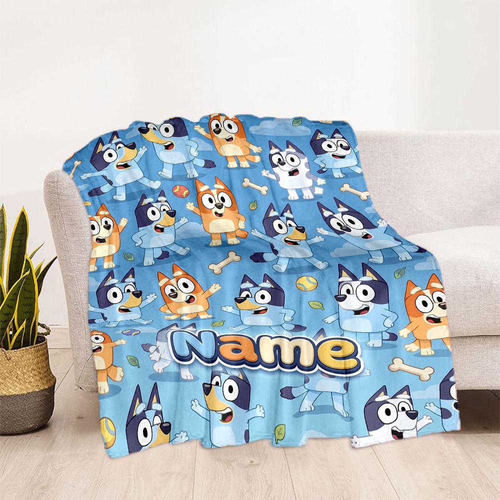 Bluey's Outdoor Fun Customize Your Name Blanket Multi-purpose Personalized Blanket Ultra-Soft Versatile for Bedding Livingroom Seaside Nap