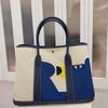 2025 Canvas With Top Layer Cowhide Women's Bag Garden Handbag Large Capacity Leather Contrasting Single Shoulder Tote