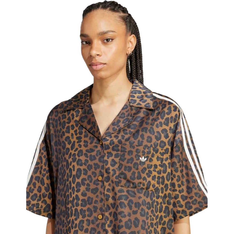 adidas Originals Classic Sports Series Bequemes Polo Lockeres Gestreiftes Leopardenmuster Kurzarmhemd Damenhemden Layered-Bronze KA2678