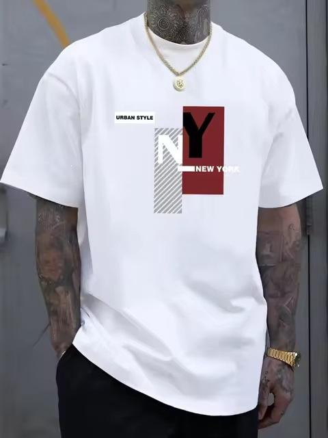 Cross-border European and American trendy T-shirts, men s style, New York street fashion, perfectly breathable geometric men s short-sleeve T-shirts S