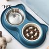 Slow Feeding Dog Bowl Double Bowls Pet Feeder, Feeder And Stainless Steel Bowl, Bone-shaped Spill-Proof Anti-Slip Water Food Set for Indoor Cats Dogs