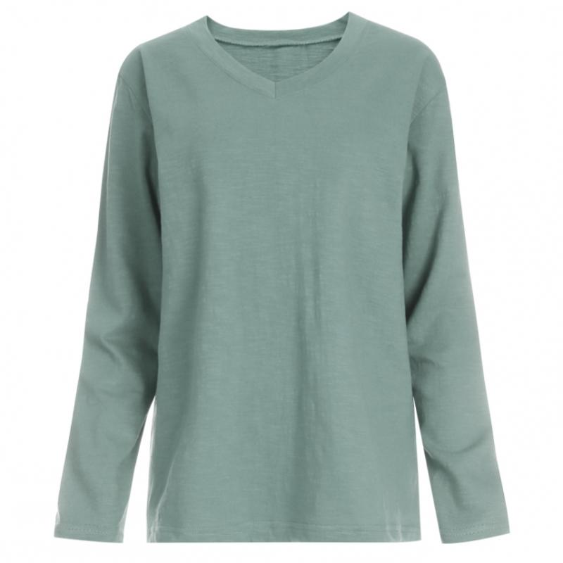 Shop Women V Neck Slub Long sleeVe T shirT Brown Dai Wsh 1056
