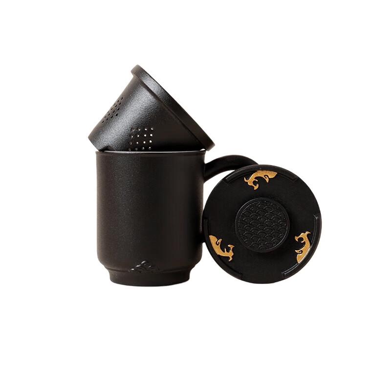 

Lubao Prosperity Zen Black Ceramic Covered Tea Mug