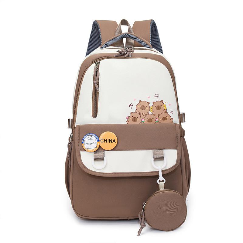 Capybara Cartoon Backpack With Breathable Nylon Material For School Kids