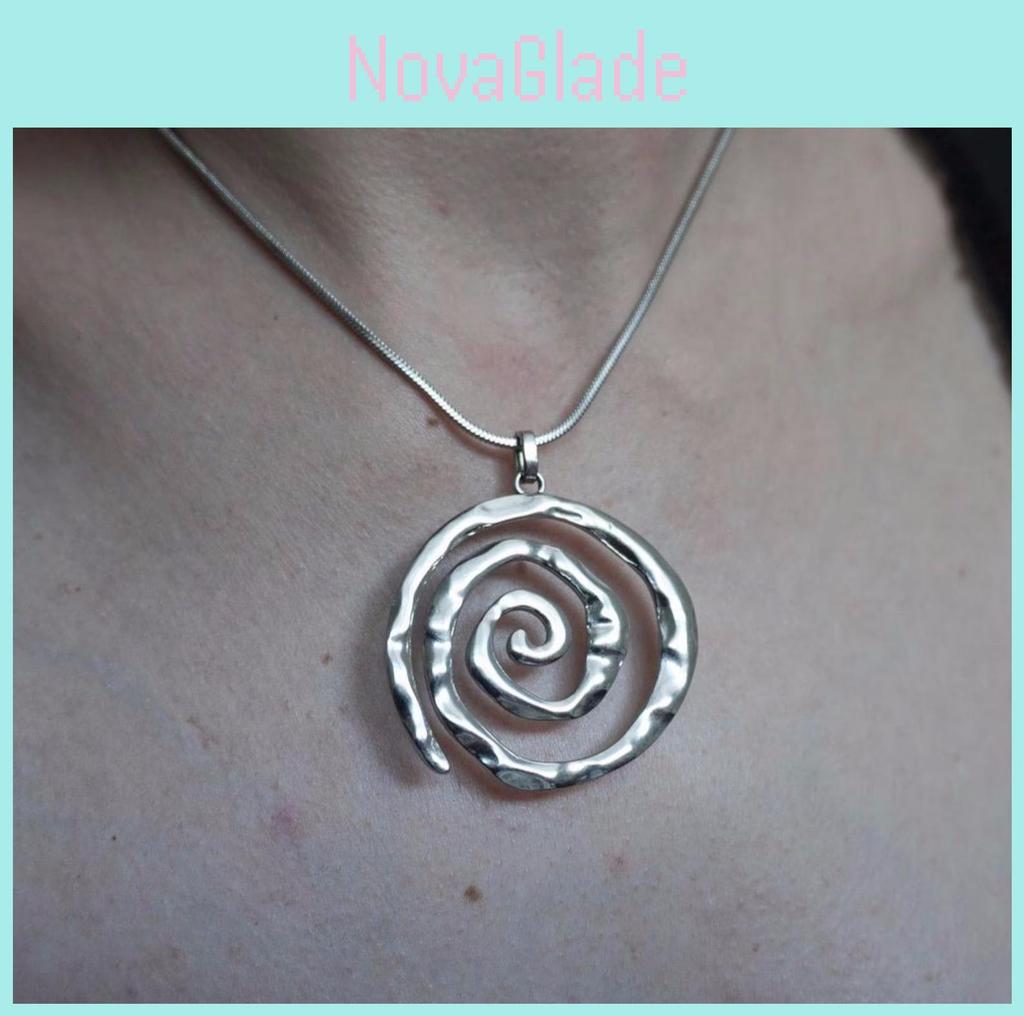 Bohemian Titanium Steel Snake Chain Necklace With Spiral Pendant For Women