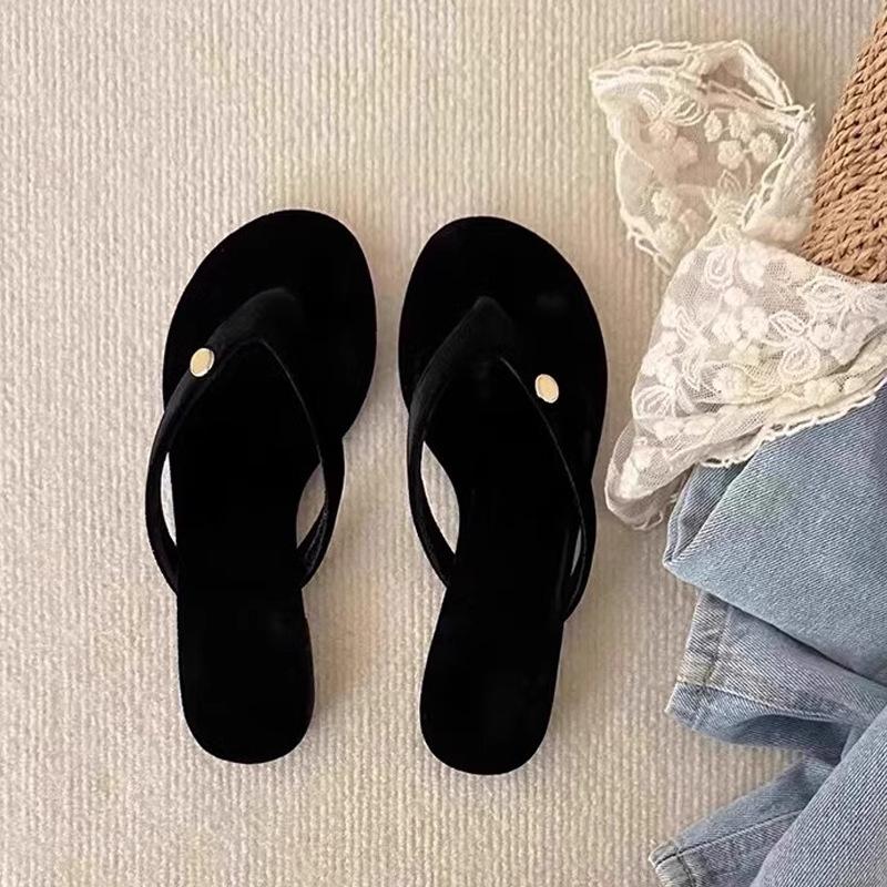 

Velvet flip-flops women s summer outer wear new round head casual versatile lazy toe flat slippers 40