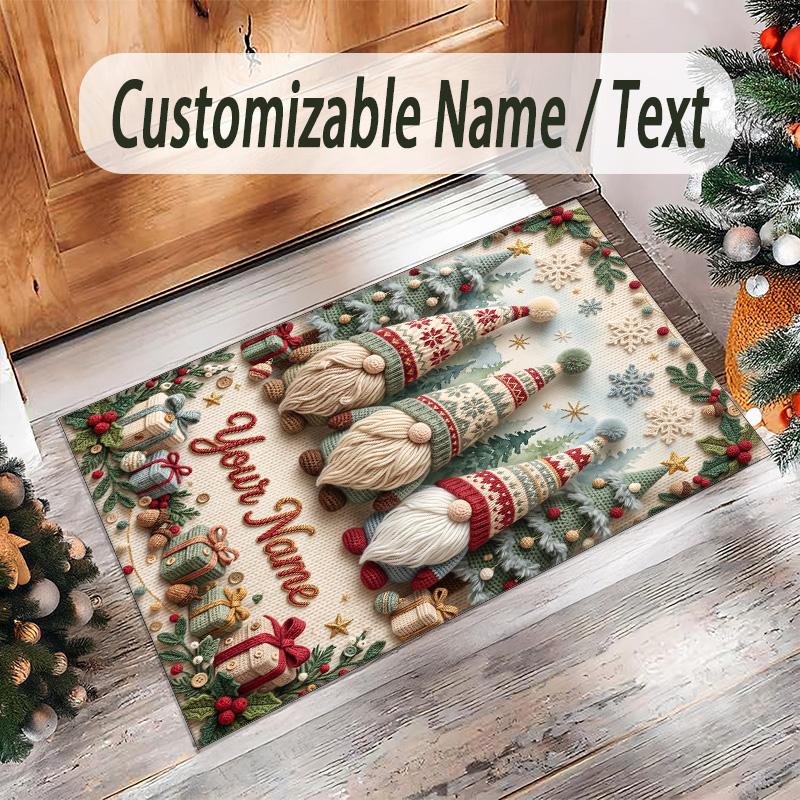 Gnome Theme Crystal Velvet Rug Personalized Custom Name Text Soft Floor Mat Home Decor