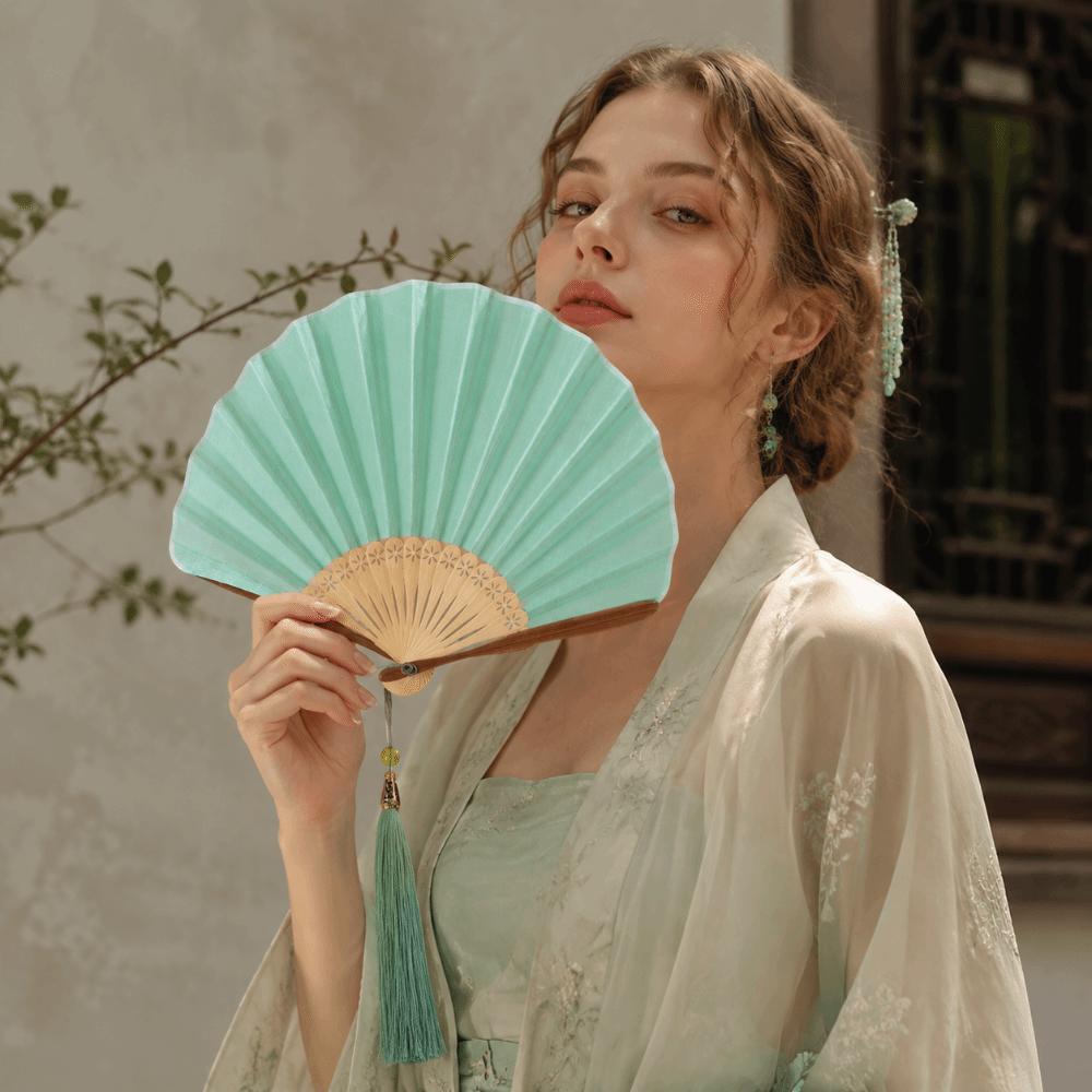 Bamboo Frame Folding Hand Fan Shell-Shaped Dance Fan Creative Summer Cooling Fan Photo Prop