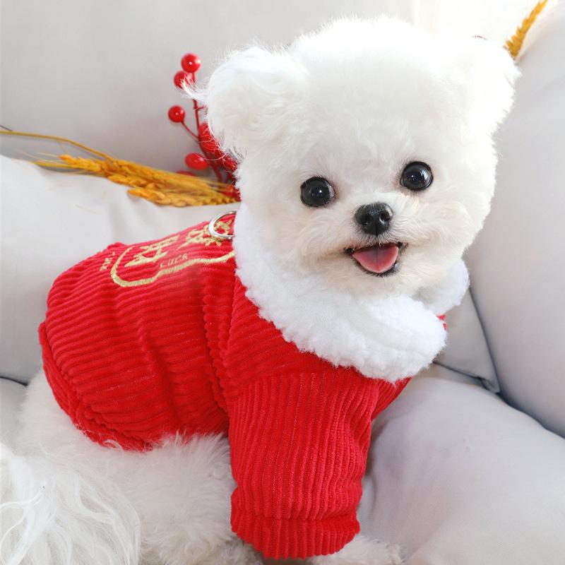 Pet New Year's Clothing Teddy Bichon Pomeranian Cat And Puppy Clothes Autumn And Winter Festive Cotton Clothes Small Dog New Year's Greetings Clothes