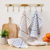 Cotton Kitchen Towels Set of 6 12.5 x 12.5 Inch Terry Grid Dish Cloths Soft Absorbent Quick-Drying Reusable Cleaning Towels for Everyday Kitchen Use