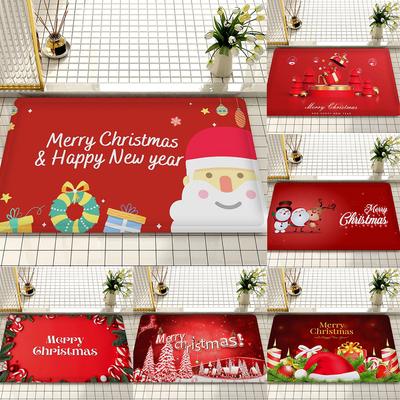 Christmas Themed Door Mat Festive Patterns Like Gifts Santa Hat Candies Non Slip Durable Entrance Rug Indoor Outdoor Home Decor
