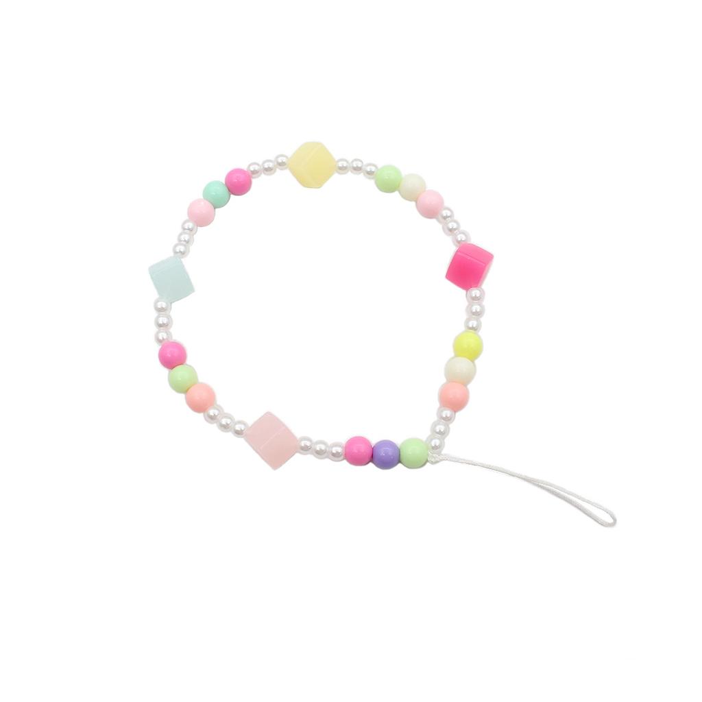 Süßes Mädchen kurzes Smiley-Gesicht Stern Handykette Farbe weicher Ton gemischte Perlen Handyanhänger Schmuck.