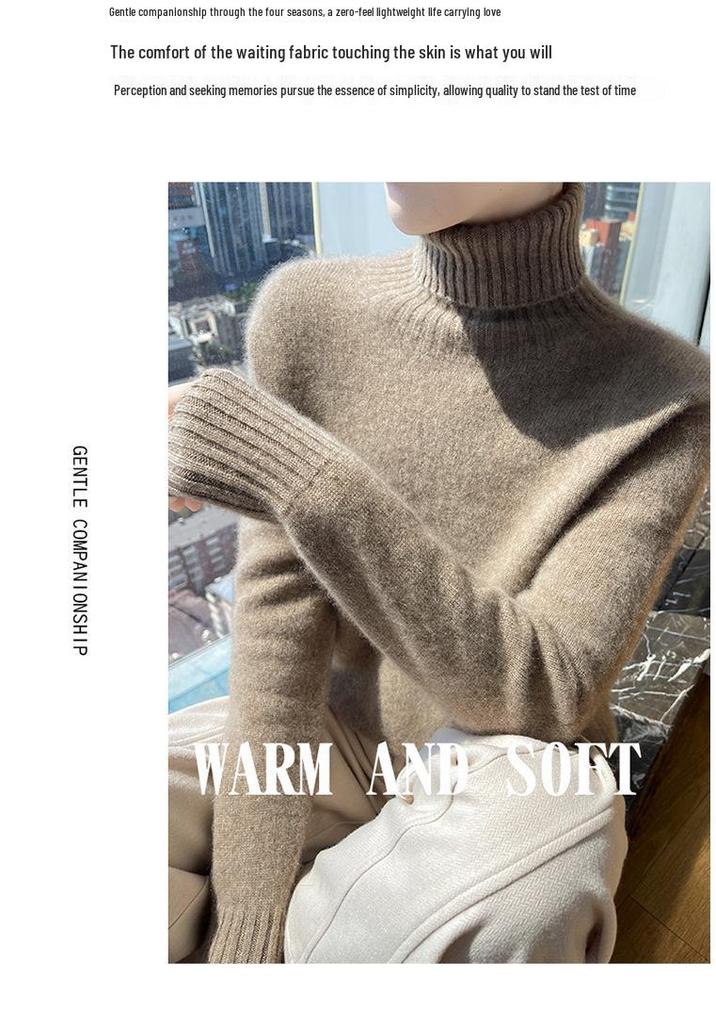 Women's Heavyweight Pure Wool High Neck Sweater - Long Sleeve Cashmere Knit, Perfect for Autumn and Winter