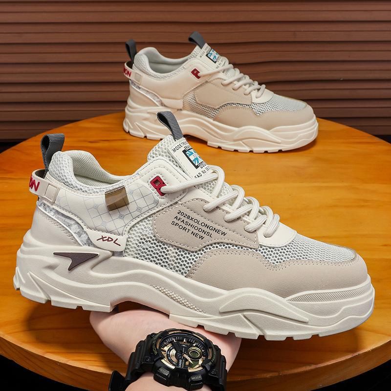 Herrenschuhe Frühling vielseitig lässig Werkzeugschuhe Arbeit Lederoberfläche wasserdicht rutschfest Sport erhöhend kleine weiße Trendschuhe