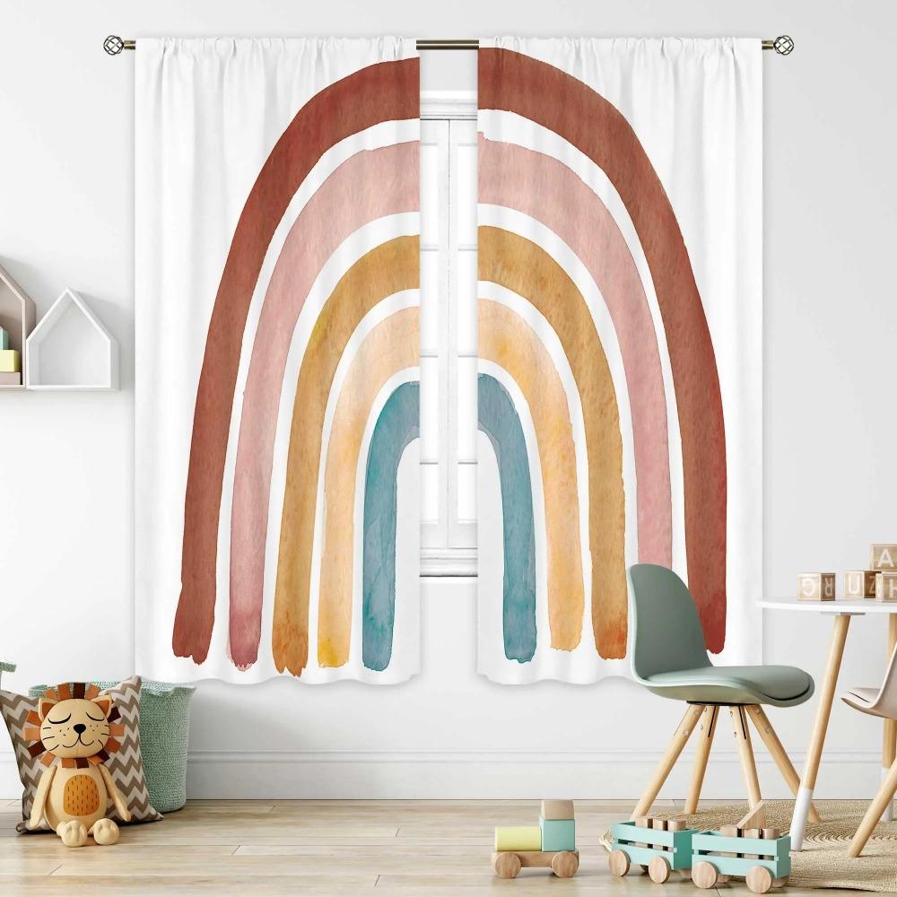Colorful Rainbow Bedroom Curtains Home Blackout Curtains for Girls Room Decor Window Drapes for Nursery Daughter Room Set of 2