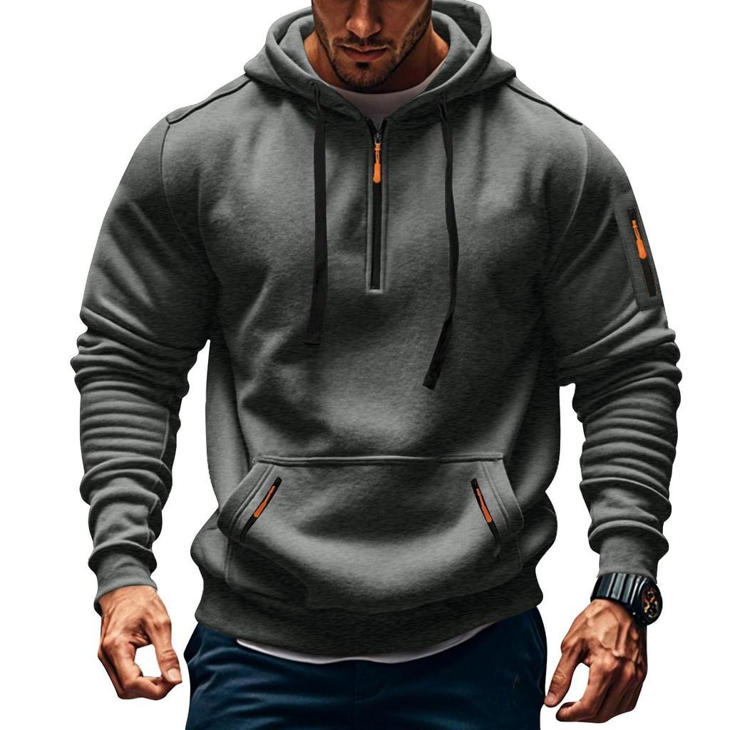 Sweat à capuche pour homme avec fermeture éclair et poche sur le bras, cardigan de sport décontracté pour homme, grande taille