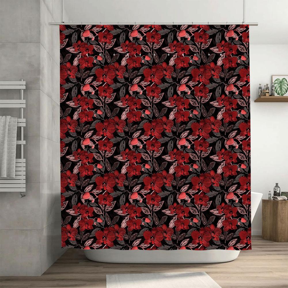 Red Floral Print Shower Curtain Waterproof Bathroom Decor Home Decor Window Drapes Decoration Dark Red Black Pink White Large Si