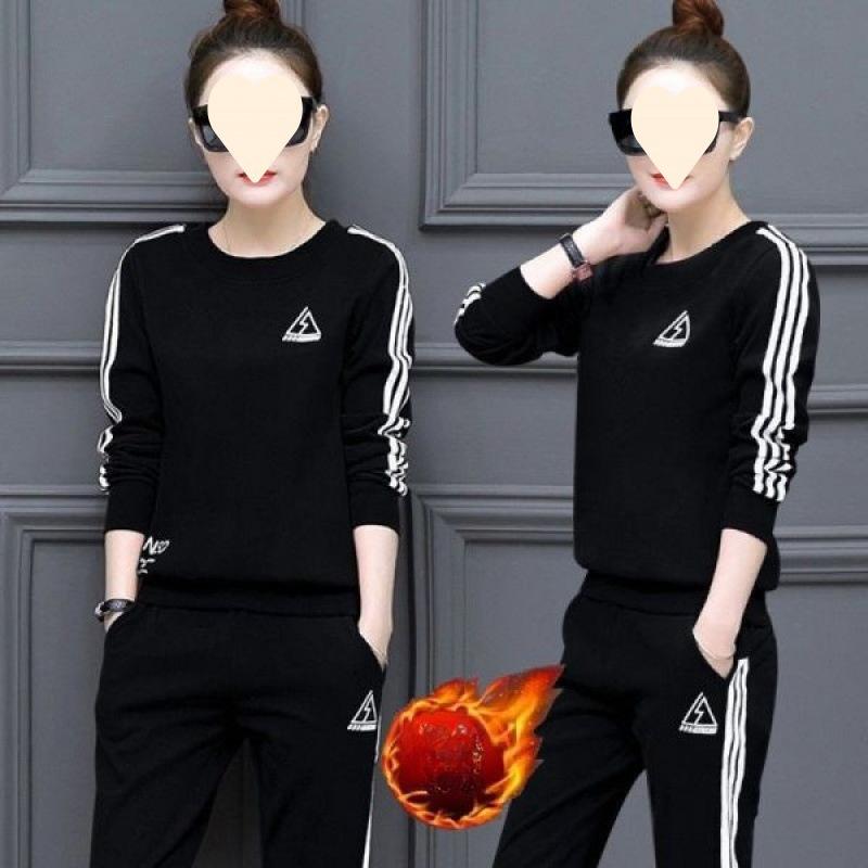 

Thick-fabric Winter and Autumn Women s Korean-style Large-size Casual Long-sleeved Two-piece Set for Active Wear 5XL чорний