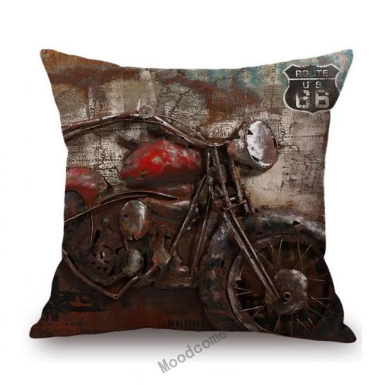 Vintage Motorcyle Chopper Poster Art Cafe Bar Industrial Mechanic Decoration Style Sofa Pillow Case Retro Linen Cushion Cover