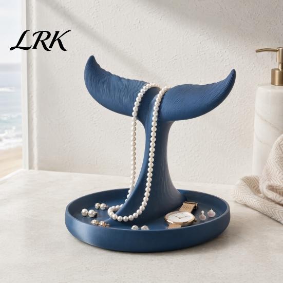 Dressing Table Decoration Organizer 3D Printed Whale Tail Jewelry Organizer, Earring Necklace Display Stand with Ring Tray, Creative Desktop
