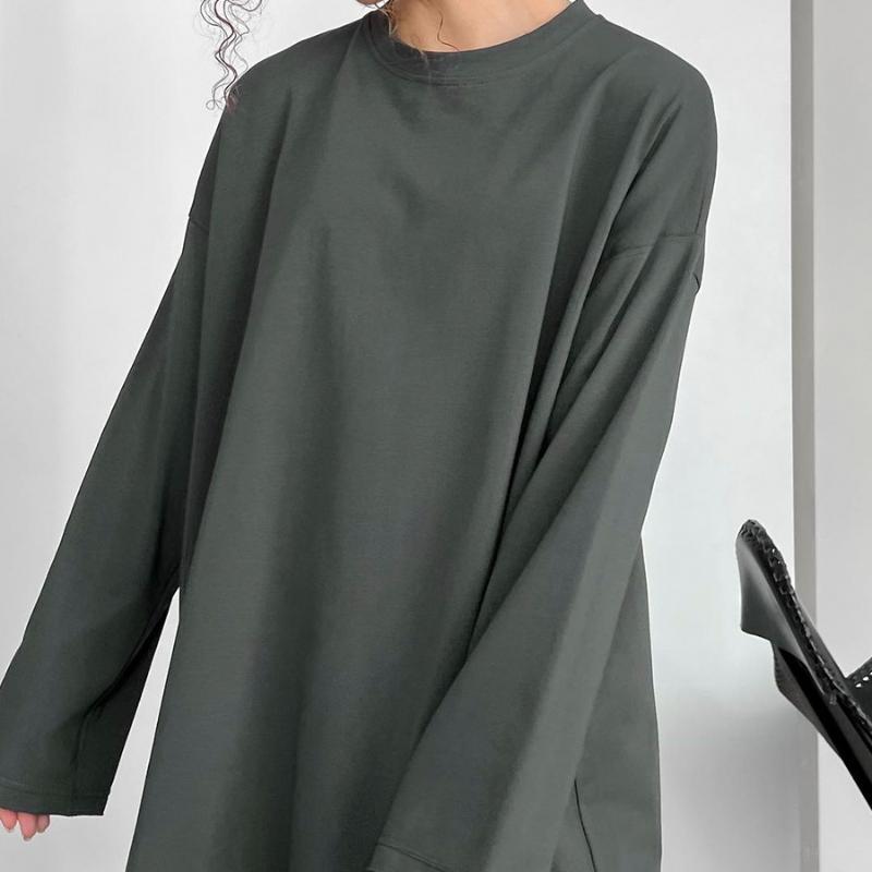 

Жіноча вільна футболка, простий бавовняний оверсайз-пуловер з круглим вирізом, шикарні повсякденні футболки, жіночі топи, одяг для дівчат, 11 кольорів L темно-сірий колір