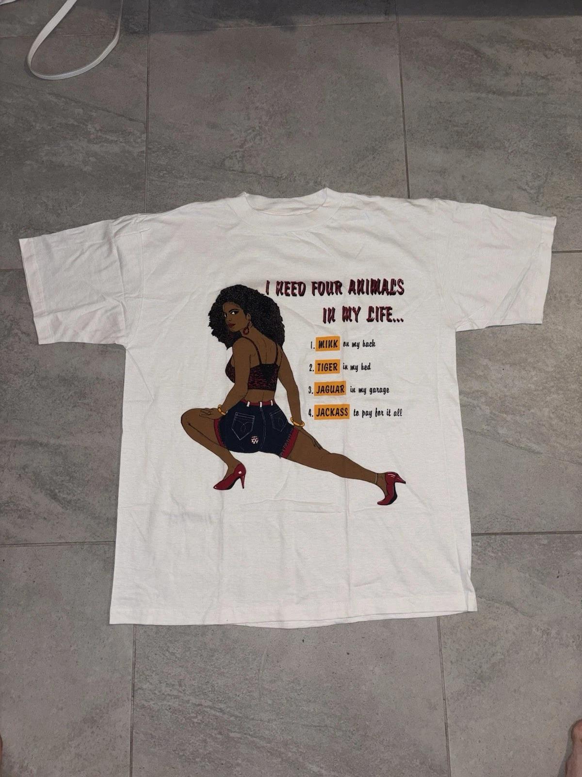 

Vintage 90s Four Animals Woman Needs Funny Humor White Tee Size XL 4XL