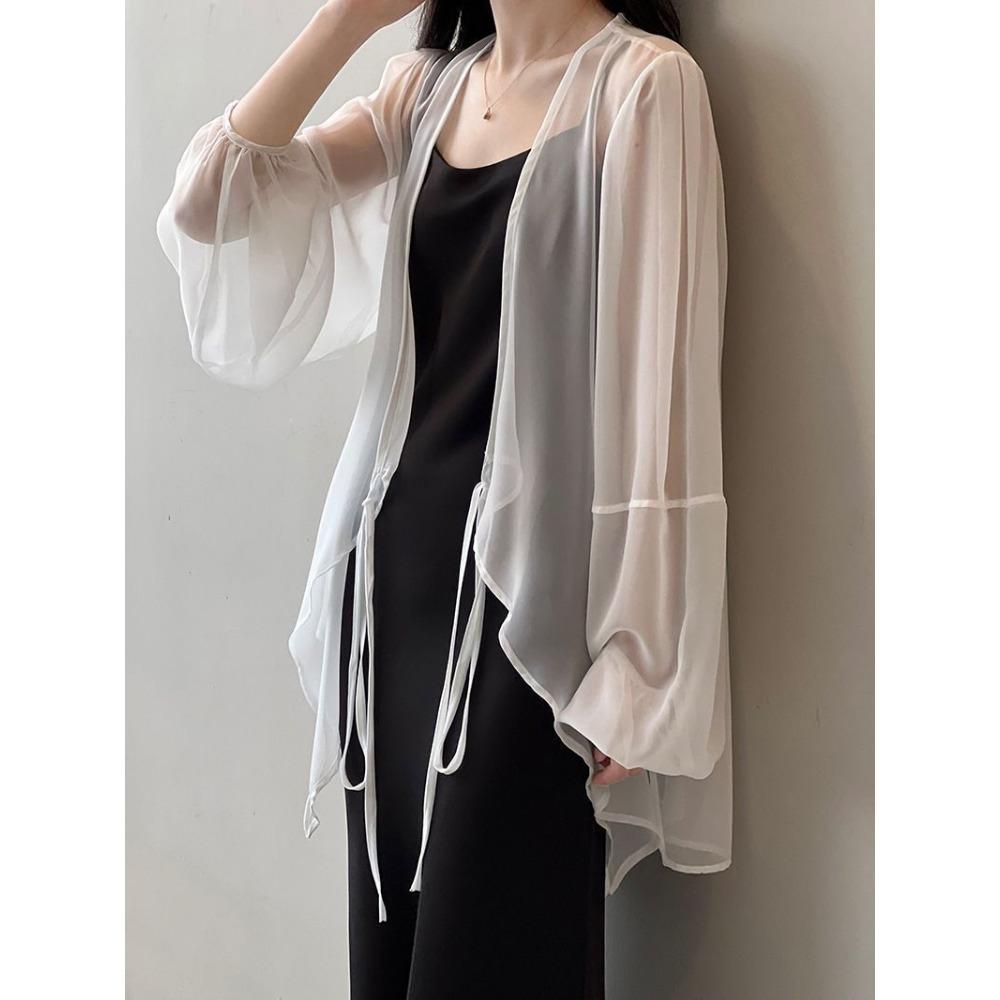 Chiffon Sonnenschutzhemd Damen Sommer Dünnes Französisches Oberteil Locker Kleiner Cardigan Drapierte Stola Jacke Paketpost