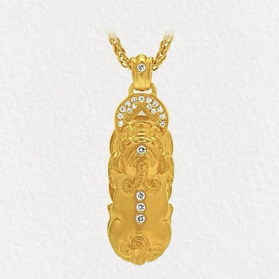 Pendentif Wei Xue Or Sable Pixiu Incrusté de Diamants - Cadeau Collier DIY pour Petite Amie
