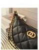 Rhombus Chain Hobo Dumpling Bag Black Sheepskin Double Circle Hardware Underarm Bag Method Stick Shoulder Bag Women