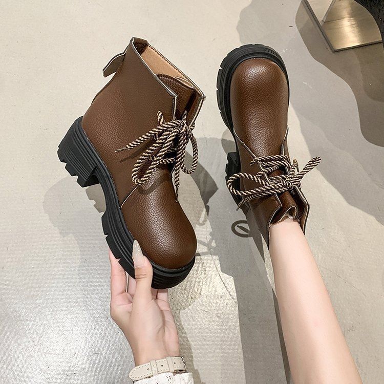 Thick-soled short boots women's Martin boots versatile with skirt low-top boots Academy style short boots women's 2025 spring and autumn new models