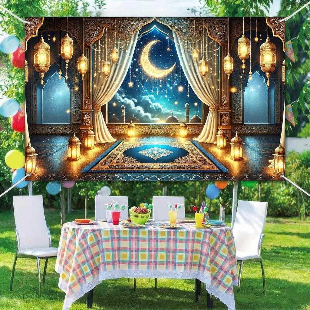 Ramadan Decoration Banner Lantern Moon Background Eid Al Fitr Banner Islamic Wall Decoration Family Party Decoration