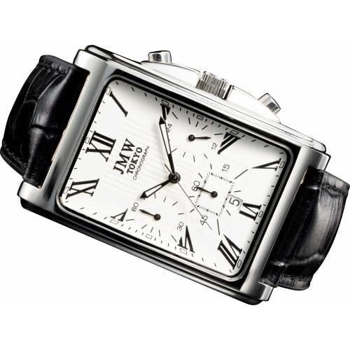 

JMW TOKYO Men s Square Watch in White & Black, Rectangular Chronograph, Limited Edition Seiko Quartz Movement with Genuine Leather Band, Simple Design