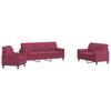 3 Piece Sofa Set with Cushions and Neck Rolls Burgundy Velvet