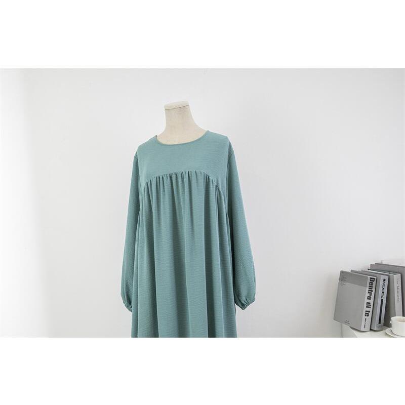 GMXIA Women's Fashion Spring Autumn Solid Color Print Long Sleeve O-Neck High Waist Casual Dresses