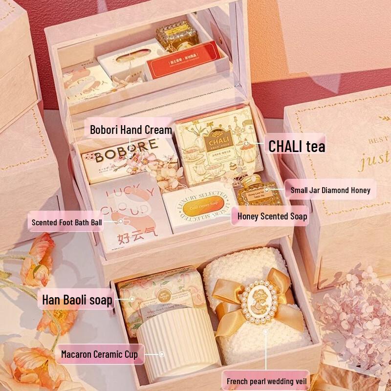 Women s Day Pink Velvet Pamper Gift Set Pink Velvet Double-Layer Package 7