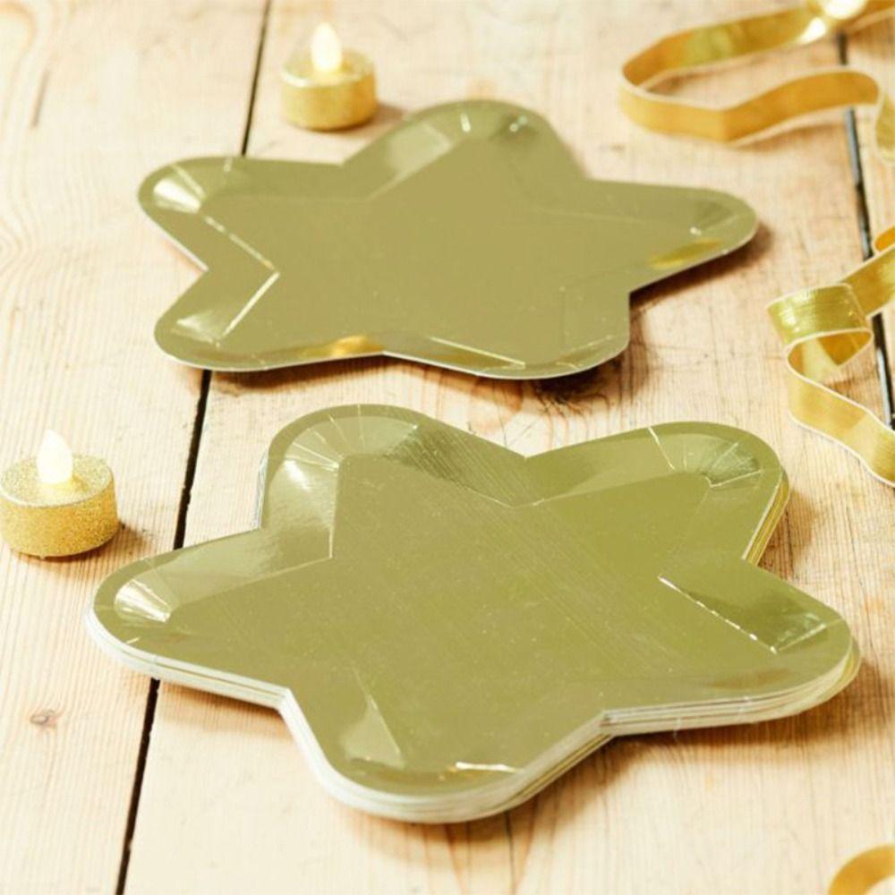10pcs Five-pointed Star Paper Plate Golden Silver Cake Tray New Dinner Plate Party Supplies