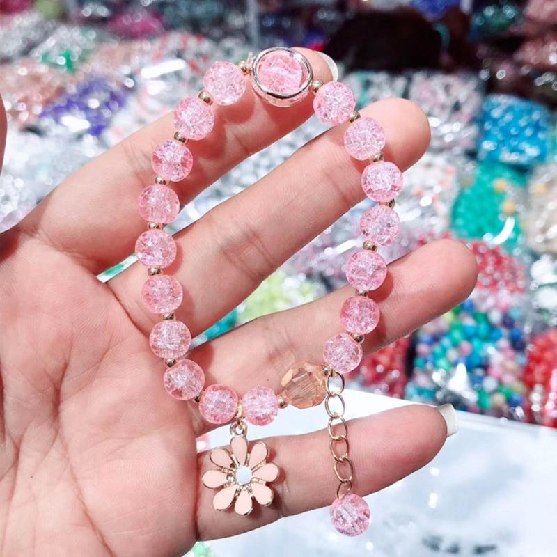 Elegant Crystal Flower Beaded Bracelet for Women Strand Beaded Bracelet Jewelry Strawberry Daisy Flower Wristband Chain