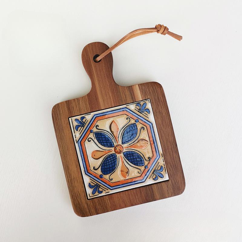 Solid Wood Flower Brick Hand Pot Mat Insulated Cup Mat Retro Dining Mat Decoration for Home Restaurants Kitchen Table Mat Cup