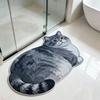 3D Grey Cat Bath Mat Cute Lazy Pet Non Slip Absorbent Rug for Bathroom Bedroom Decor