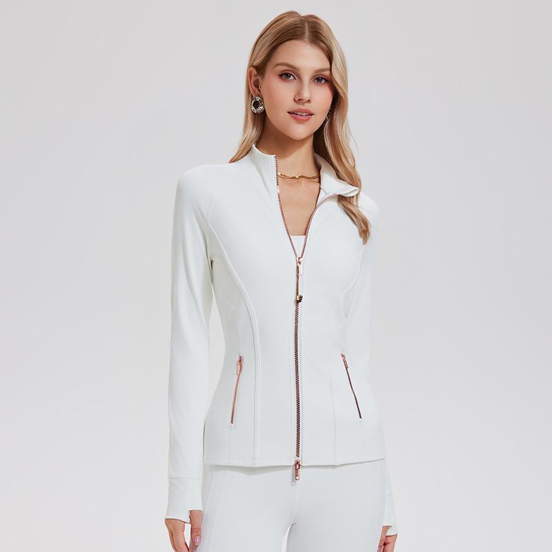 High Elasticity Women's Slim Fit Stand Collar Sports Jacket - Double Zipper Yoga & Running Wear