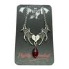 Gothic Bat Wings Necklace with Heart, Cross, and Red Glass Accents
