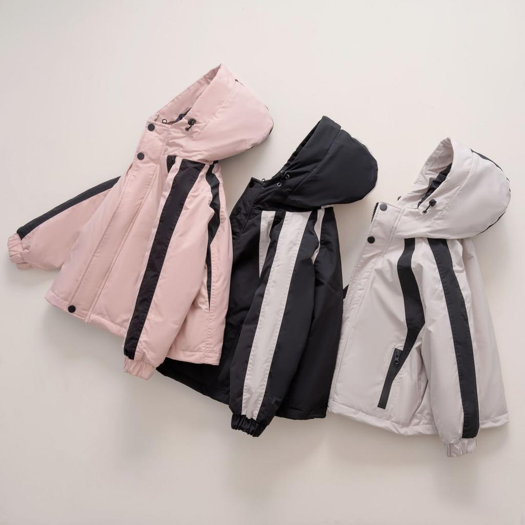 Hooded children's tooling jacket thickened down jacket medium and older children's thickened jacket trendy men's and women's children's clothing