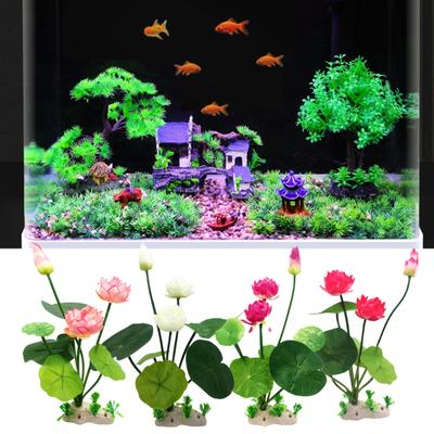 Aquarium Artificial Lotus Plants Fish Tank Decorations Water Grass Ornaments Realistic Aquatic Flowers Easy To Clean Durable Eco-Friendly