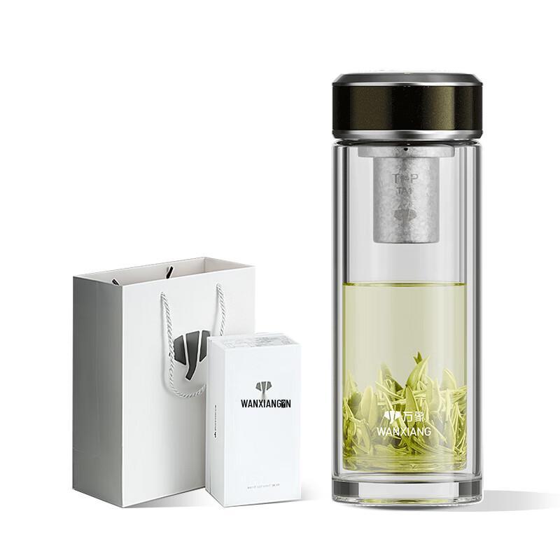 Titanium Silver Antibacterial Double-Layer Glass Water Bottle