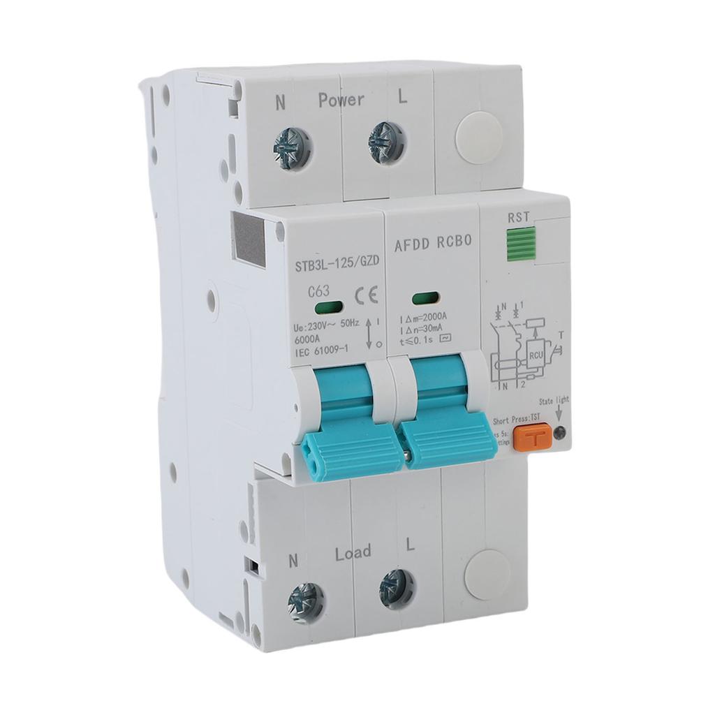 AFDD Lichtbogenfehlerschutzgerät 2P RCBO RCCB Leitungsschutzschalter Unterbrochene Überlast Erdschluss Kurzschluss