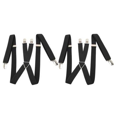 2Pcs Men Suspenders Britain Style Black X Back 2.5 To 3.3ft Stretchable Men Dress Suspenders for