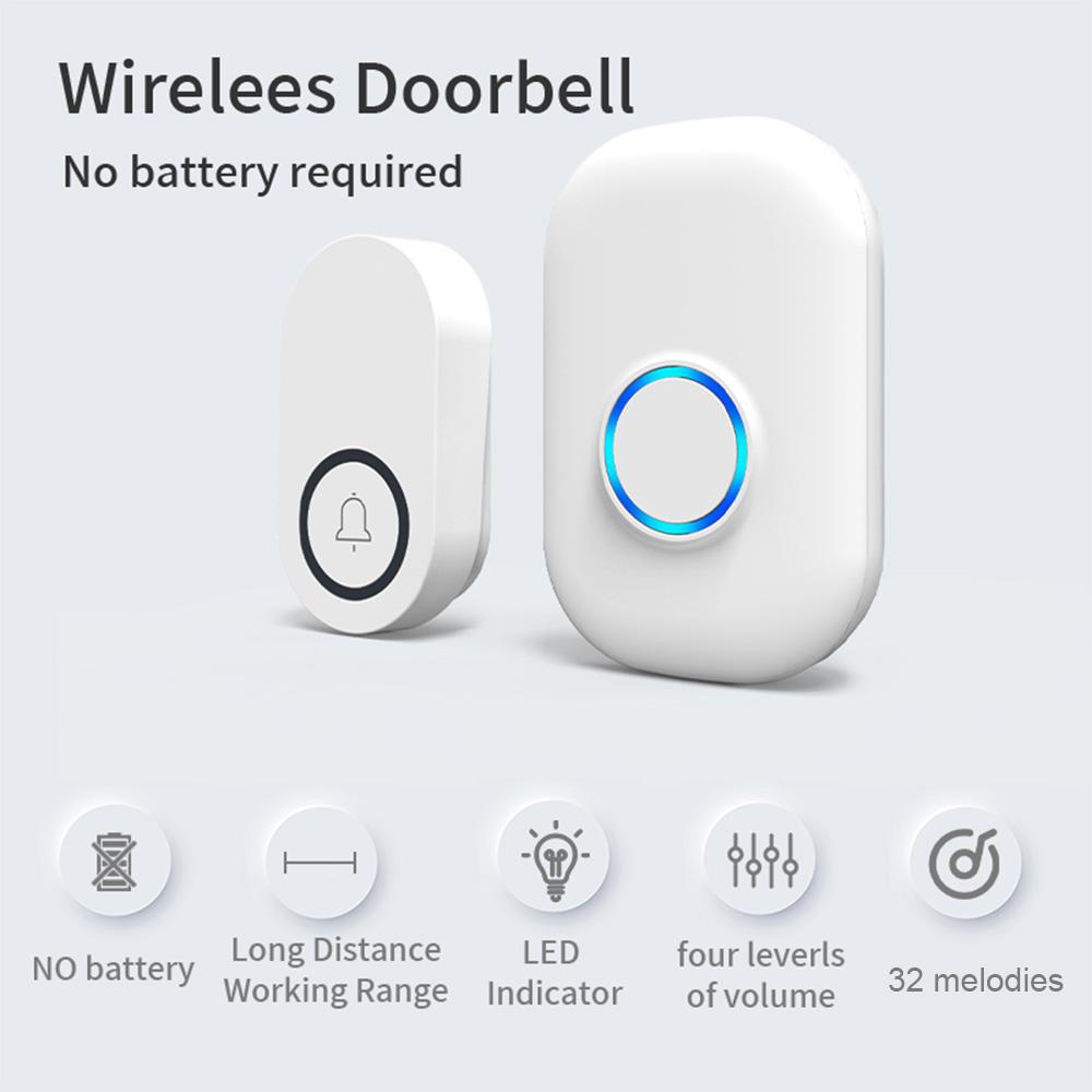 Wireless Door Bell IP44 Waterproof Doorbell Chime 656ft Range Portable Door Chime kit with 32 Music 4 Volume Levels for