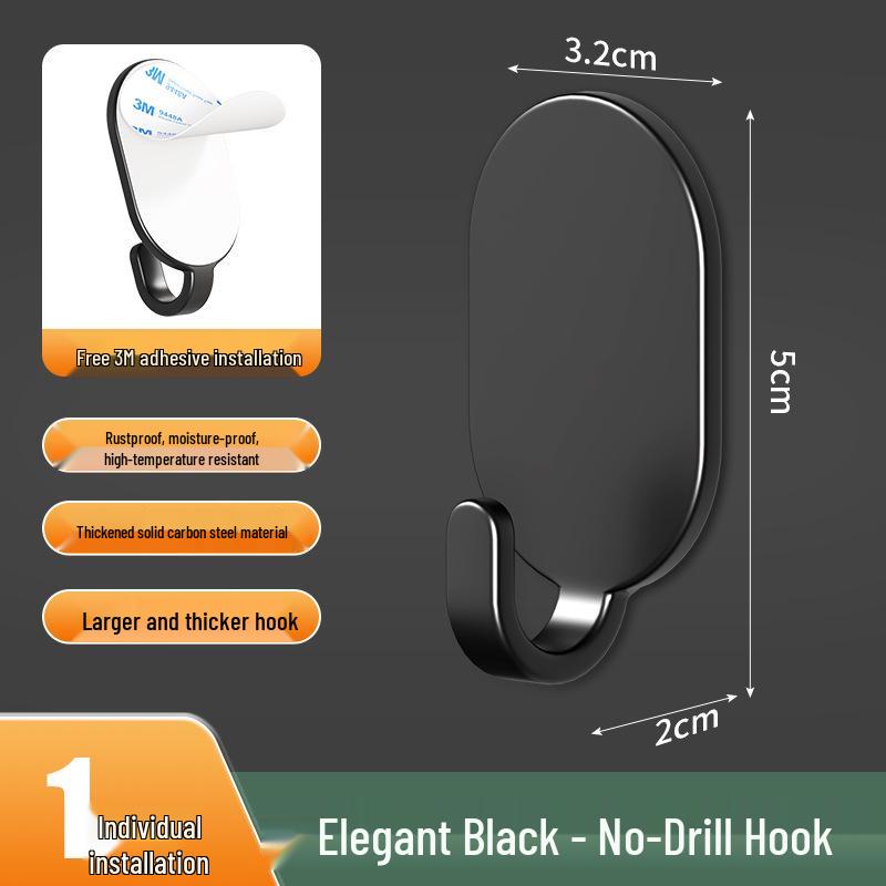 Carbon Steel No-Drill Adhesive Hook for Kitchen and Wall Hanging